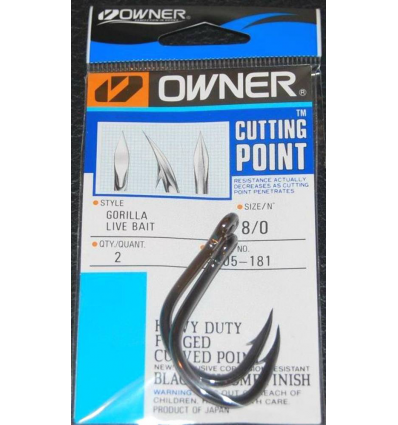 AMI HOOK OWNER 5105 GORILLA LIVE BAIT CUTTING POINT BLACK CHROME N 6/0 PZ 3