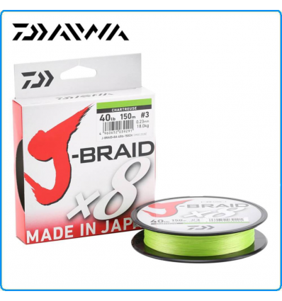 TRECCIATO DAIWA JBRAID X8 0.20mm 300mt 12KG PE2 29LB COLORE CHARTREUSE SPINNING