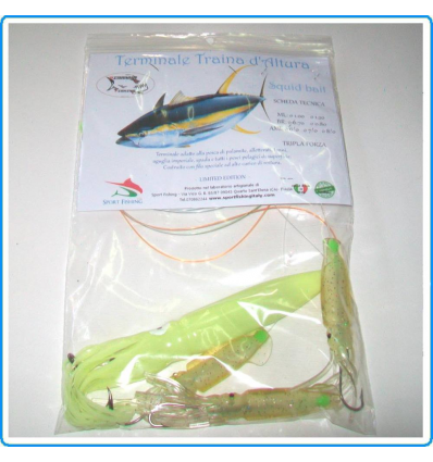 FINALE TRAINA ALTURA SQUID BAIT 24CM YAKO FLUO PESCA TONNO PESCE SPADA MARLIN